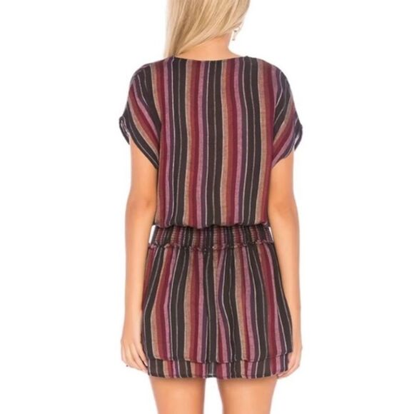 Rails Lucca Mini Dress Women's Sz S Linen Blend Striped Smocked V-Neck Coquette - Picture 2 of 16